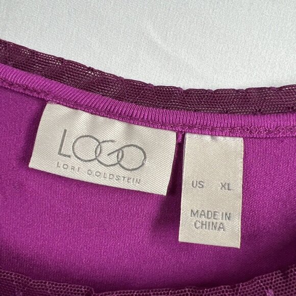 LOGO Lori Goldstein Two Piece Set Tank & Sheer Overlay Top XL Purple Pink L/S - Picture 4 of 11